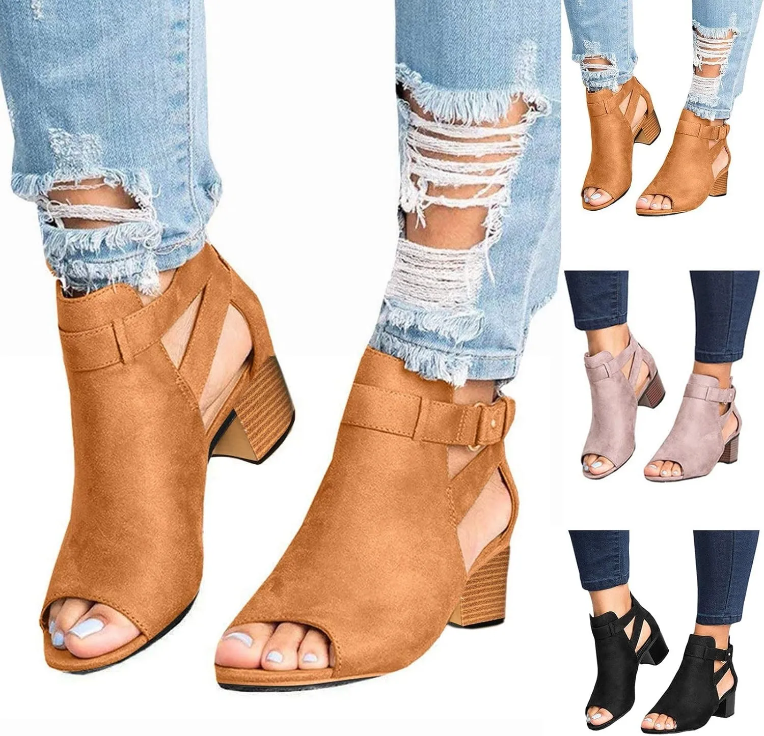 Eduavar Women's Heeled Sandals, Sandals for Women Dressy Summer Leather Sandals Casual Open Toe Chunky Low Heel Sandals