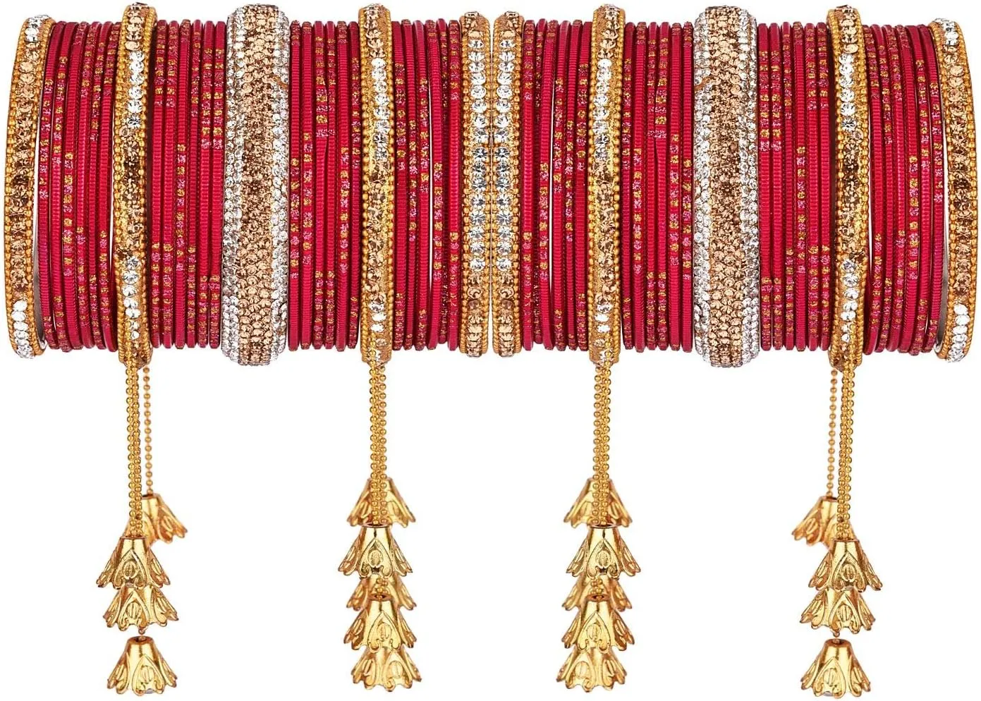 Efulgenz Bridal Indian Bangles for Women Wedding Indian Bangle Set Bollywood Jewelry Rhinestone CZ Crystal Bracelet Plain Metal Bangle Set for Women (58 Pcs)
