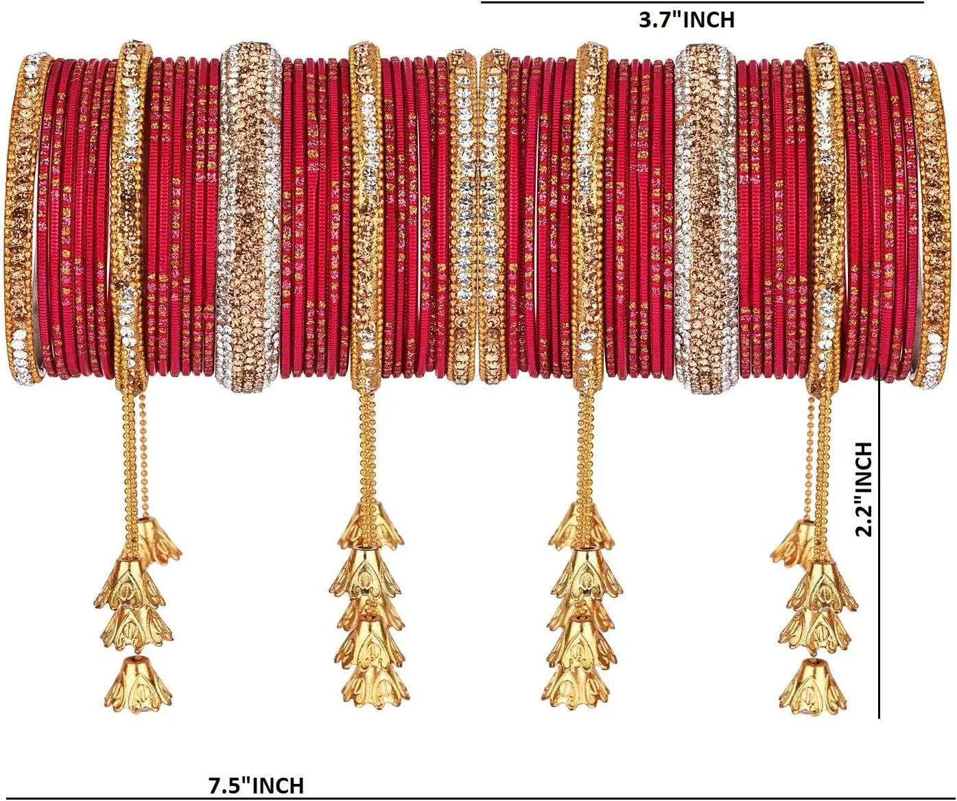 Efulgenz Bridal Indian Bangles for Women Wedding Indian Bangle Set Bollywood Jewelry Rhinestone CZ Crystal Bracelet Plain Metal Bangle Set for Women (58 Pcs)