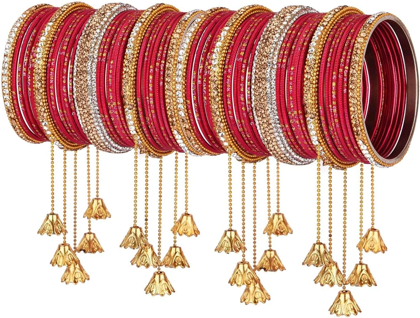 Efulgenz Bridal Indian Bangles for Women Wedding Indian Bangle Set Bollywood Jewelry Rhinestone CZ Crystal Bracelet Plain Metal Bangle Set for Women (58 Pcs)
