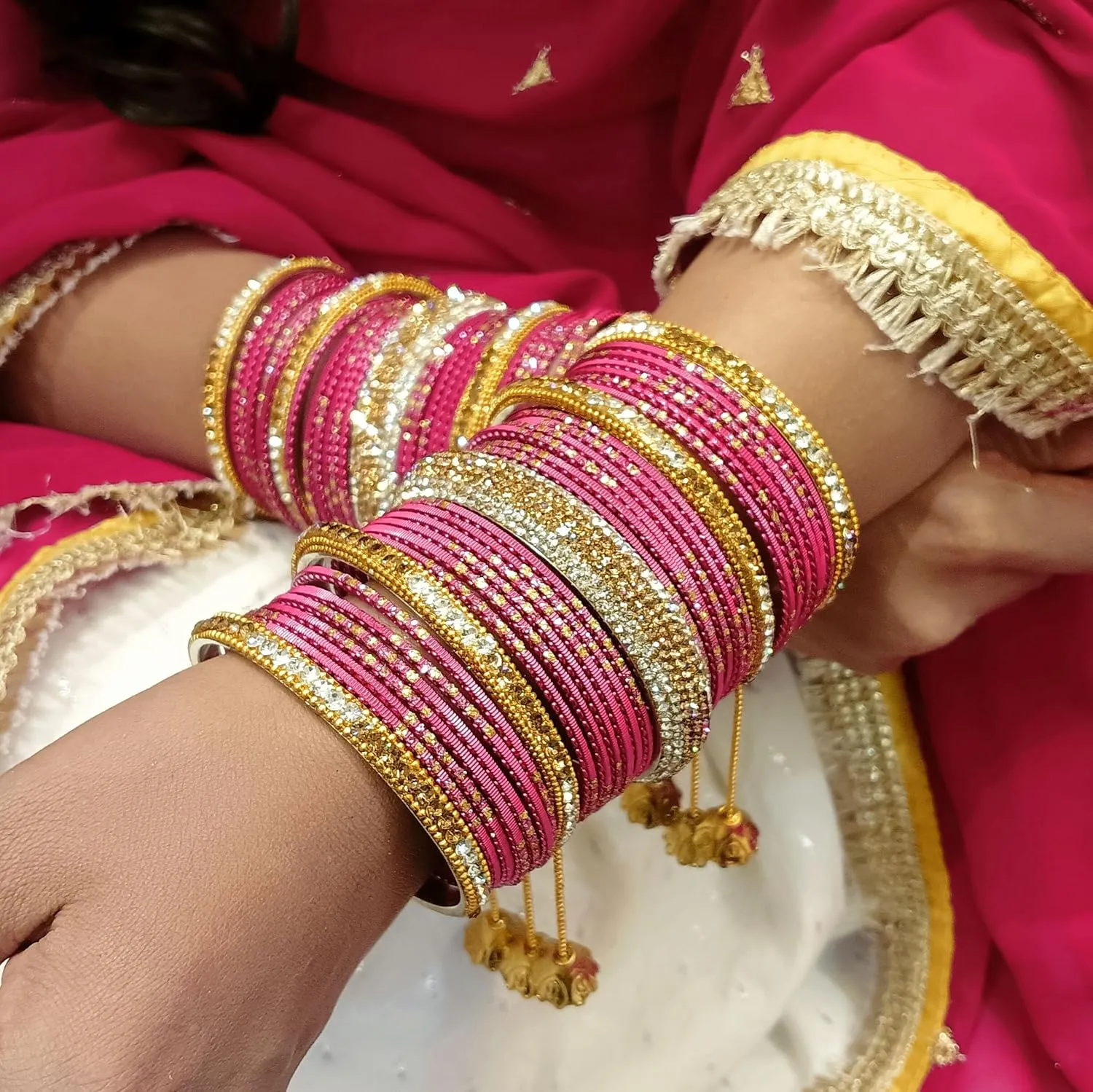 Efulgenz Bridal Indian Bangles for Women Wedding Indian Bangle Set Bollywood Jewelry Rhinestone CZ Crystal Bracelet Plain Metal Bangle Set for Women (58 Pcs)
