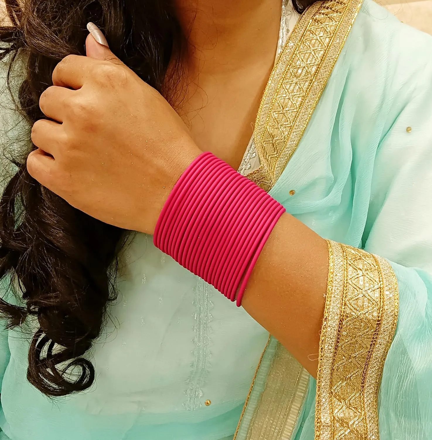 Efulgenz Indian Bangles for Women Bollywood Bracelets Bangle Set Plain Matte Finish Metal Bangles Wedding Bridal Bangles Fashion Costume Jewelry (24 Pcs)