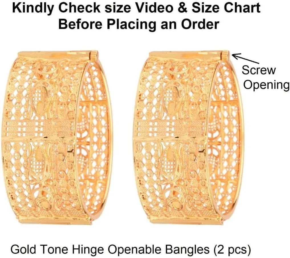 Efulgenz Indian Bangles for Women Indian Bangle Set Gold Tone Plain Glossy Engraved Hinge Openable Big Bracelet Bangle Jewelry for Women