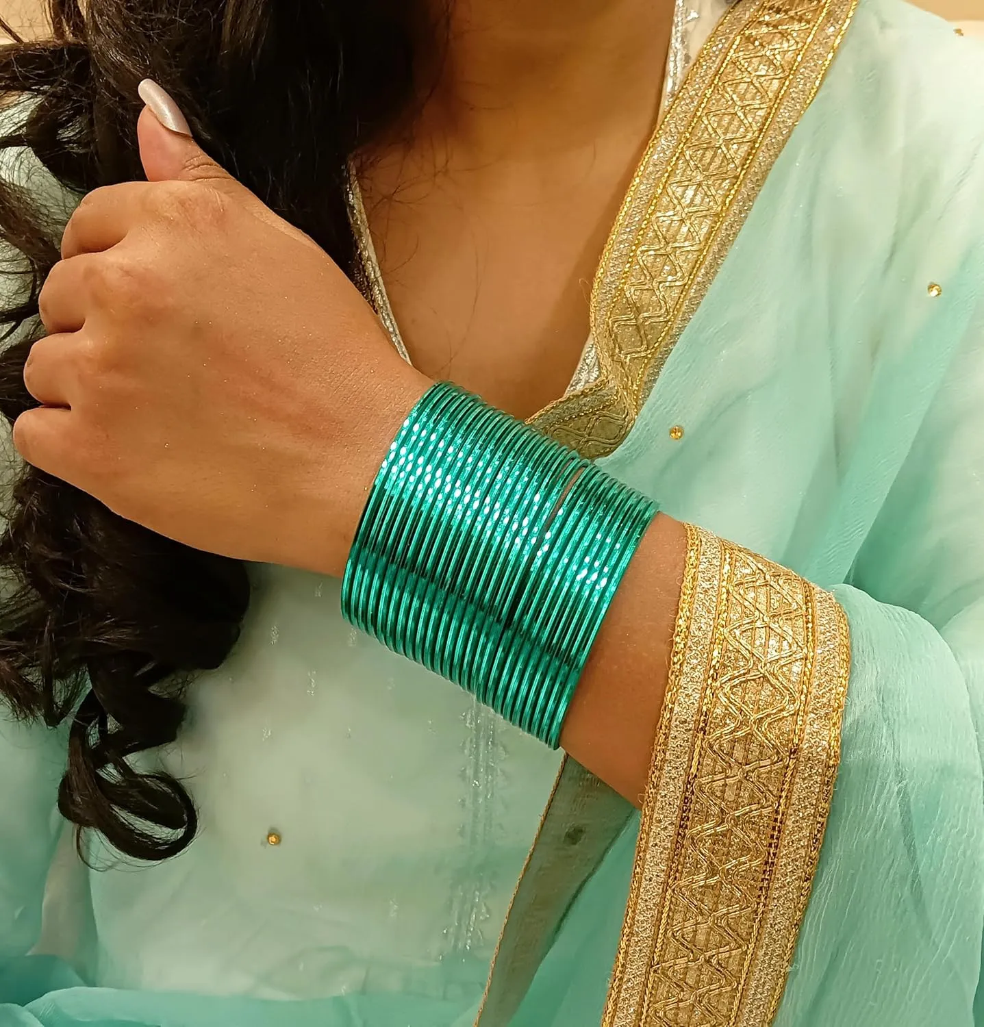 Efulgenz Indian Wedding Bangles Set Glossy Bangles Bollywood Plain Metal Bangle Bracelets Bridal Bangle Set for Women
