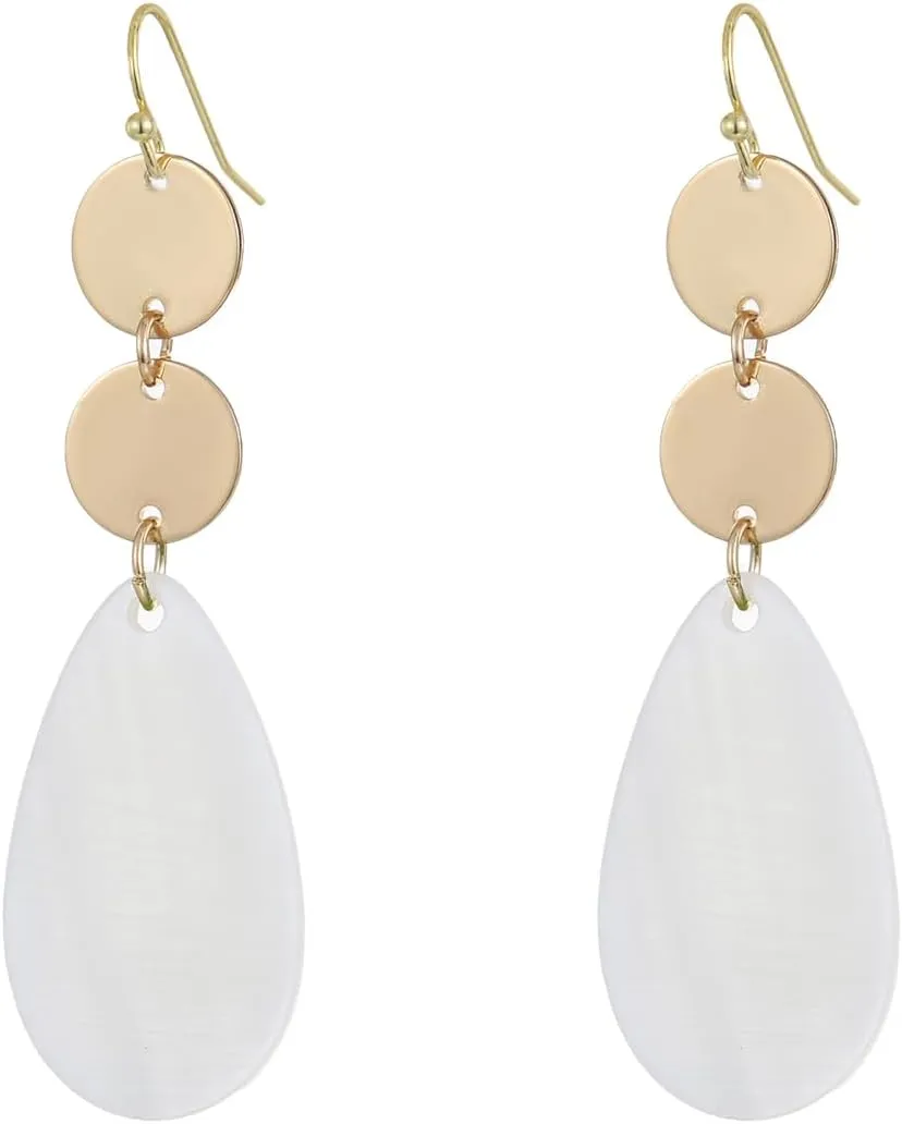 Elegant Long Tear drop Earrings for Women Sparkly Silver Gold Plated Accent Shell Beads Dangle Earrings