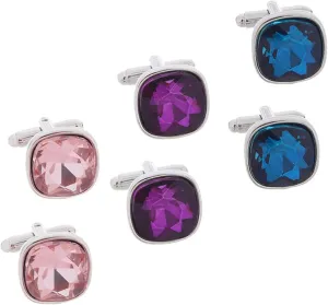 Elegant Mens Cufflinks Set of 3 Polished Glass and Diamond Accents for Formal Events