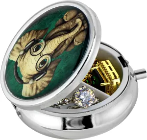 Elephant Jewelry Trinket Box Gift, Small Portable Jewelry Case Travel Trinket Holder for Pocket Purse, Jewelry Holder with Mirror, Metal Jewelry Box for Earrings, Rings, Necklace