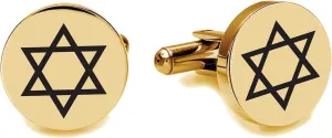 Engraved Circle Gold Star Of David Cufflinks - Ships From USA