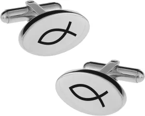 Engraved Silver Jesus Fish Ichthus Cufflinks - Ships from USA