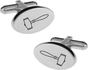 Engraved Stainless Steel Silver Gavel Cufflinks for Judges - Ships from USA