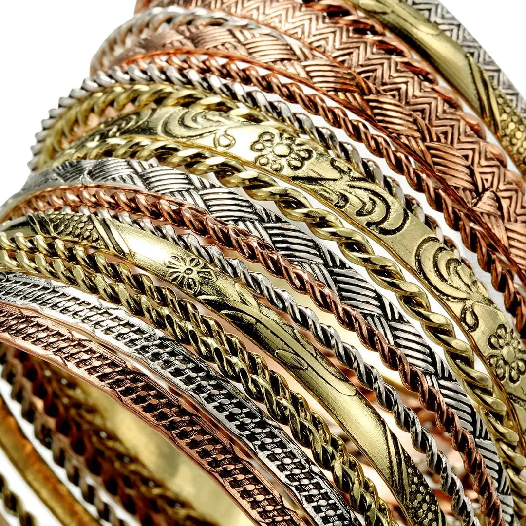 Ensoul Flower Mixed Metal Aztec African Indian Vintage Bangle&Bracelets for Women Set of 19/2.68" Dia