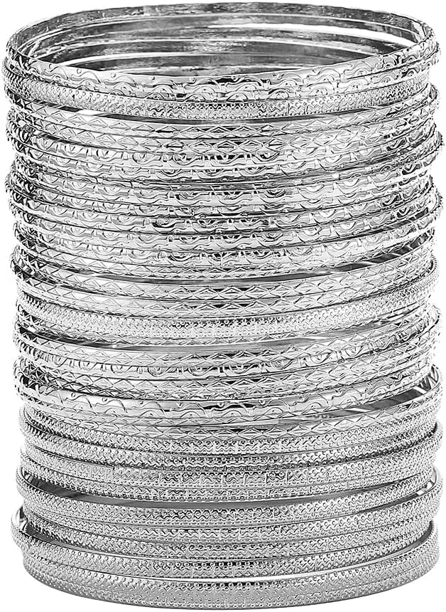 Ensoul Flower Mixed Metal Aztec African Indian Vintage Multi Bangles Bracelets for Women Set of 36