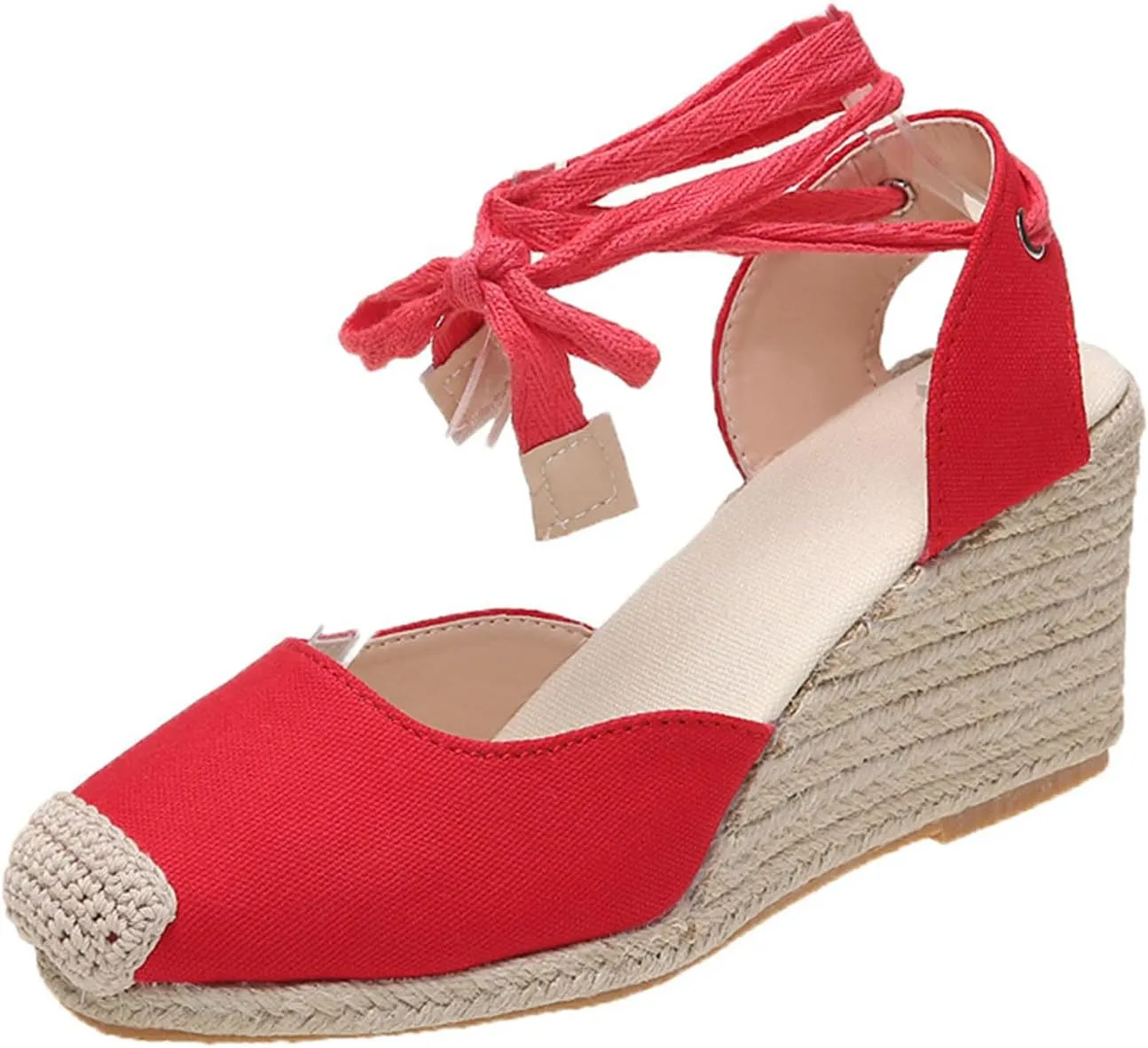 Espadrilles Wedges for Women Closed Toe Lace Up Platform Sandals Ankle Strap Summer Dress Shoes, Casual Beach Platform Espadrille Sandals Slip on Comfortable Slingback