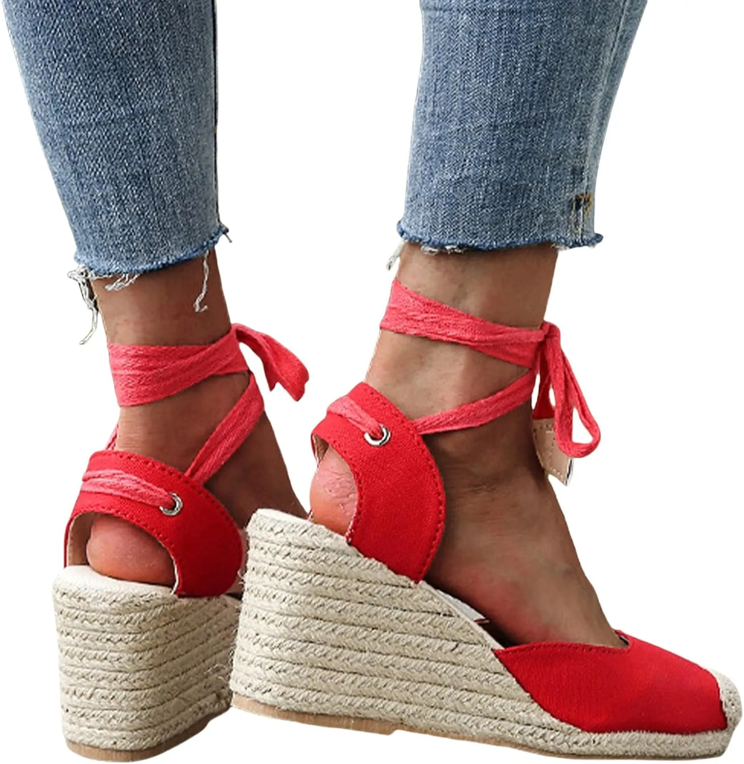 Espadrilles Wedges for Women Closed Toe Lace Up Platform Sandals Ankle Strap Summer Dress Shoes, Casual Beach Platform Espadrille Sandals Slip on Comfortable Slingback