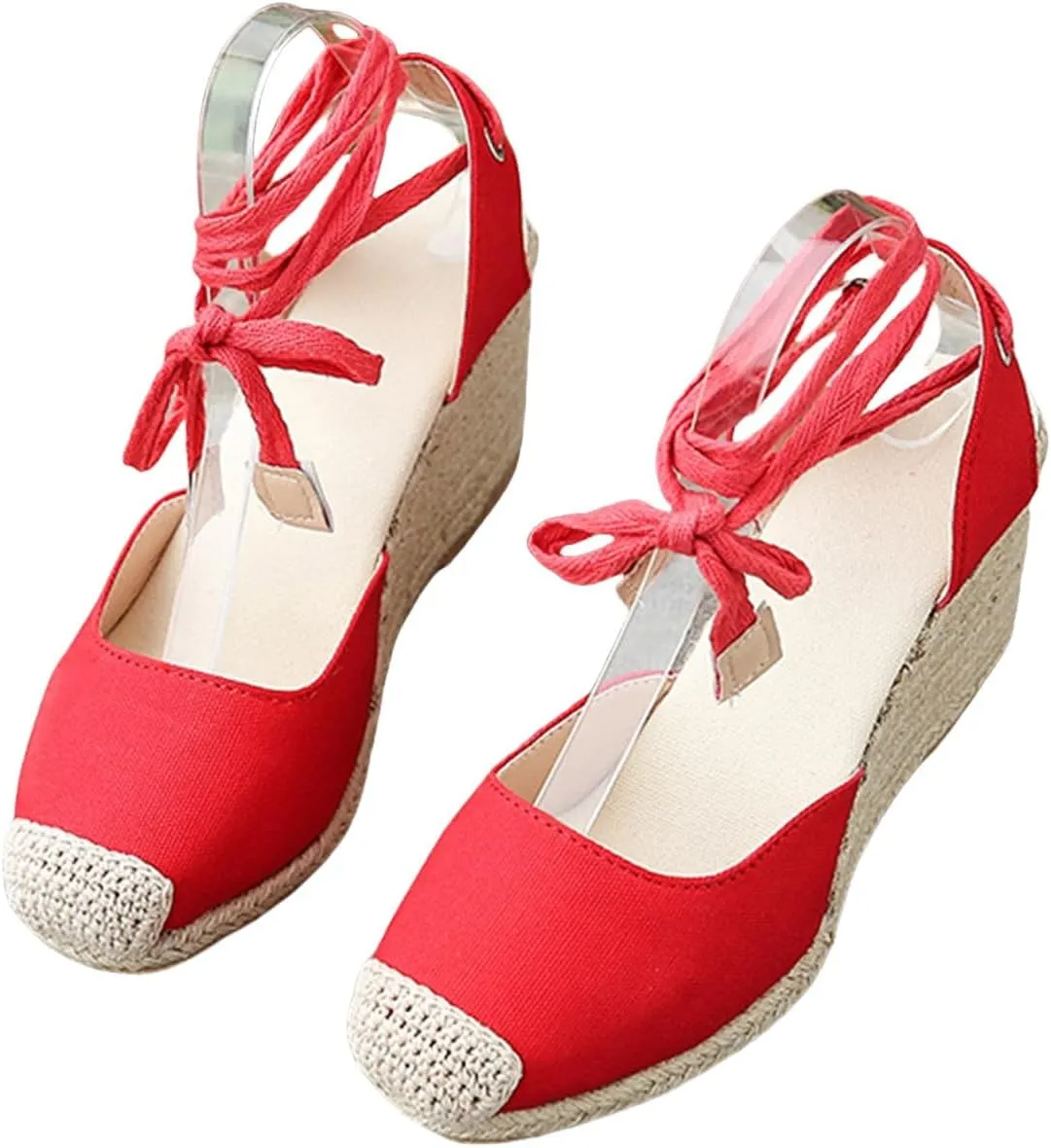 Espadrilles Wedges for Women Closed Toe Lace Up Platform Sandals Ankle Strap Summer Dress Shoes, Casual Beach Platform Espadrille Sandals Slip on Comfortable Slingback