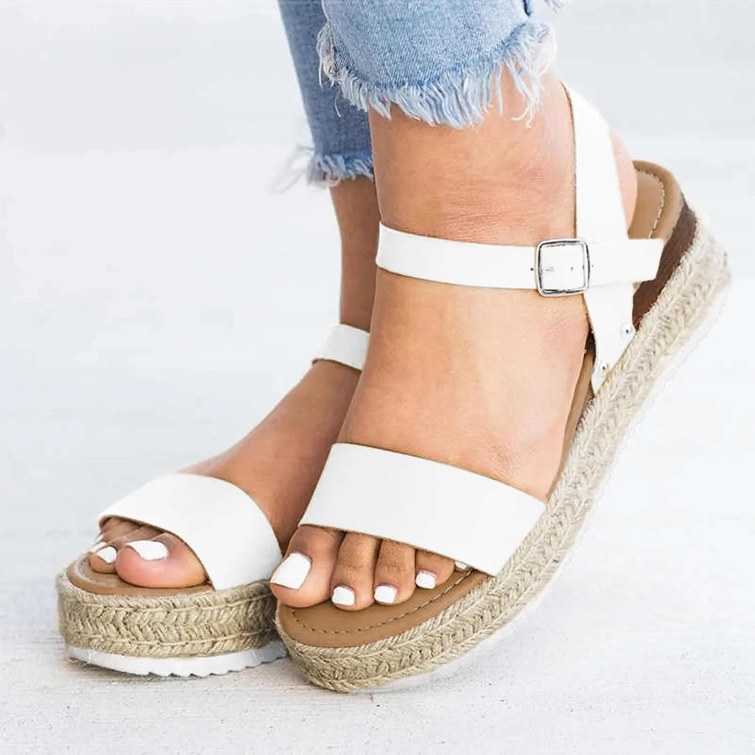 Espadrilles Wedges for Women Summer Wedge Platform Sandals Ankle Strap Open Toe Flat Sandals, Comfortable Arch Support Orthopedic Sandal Casual Beach Slip on Comfort Wear