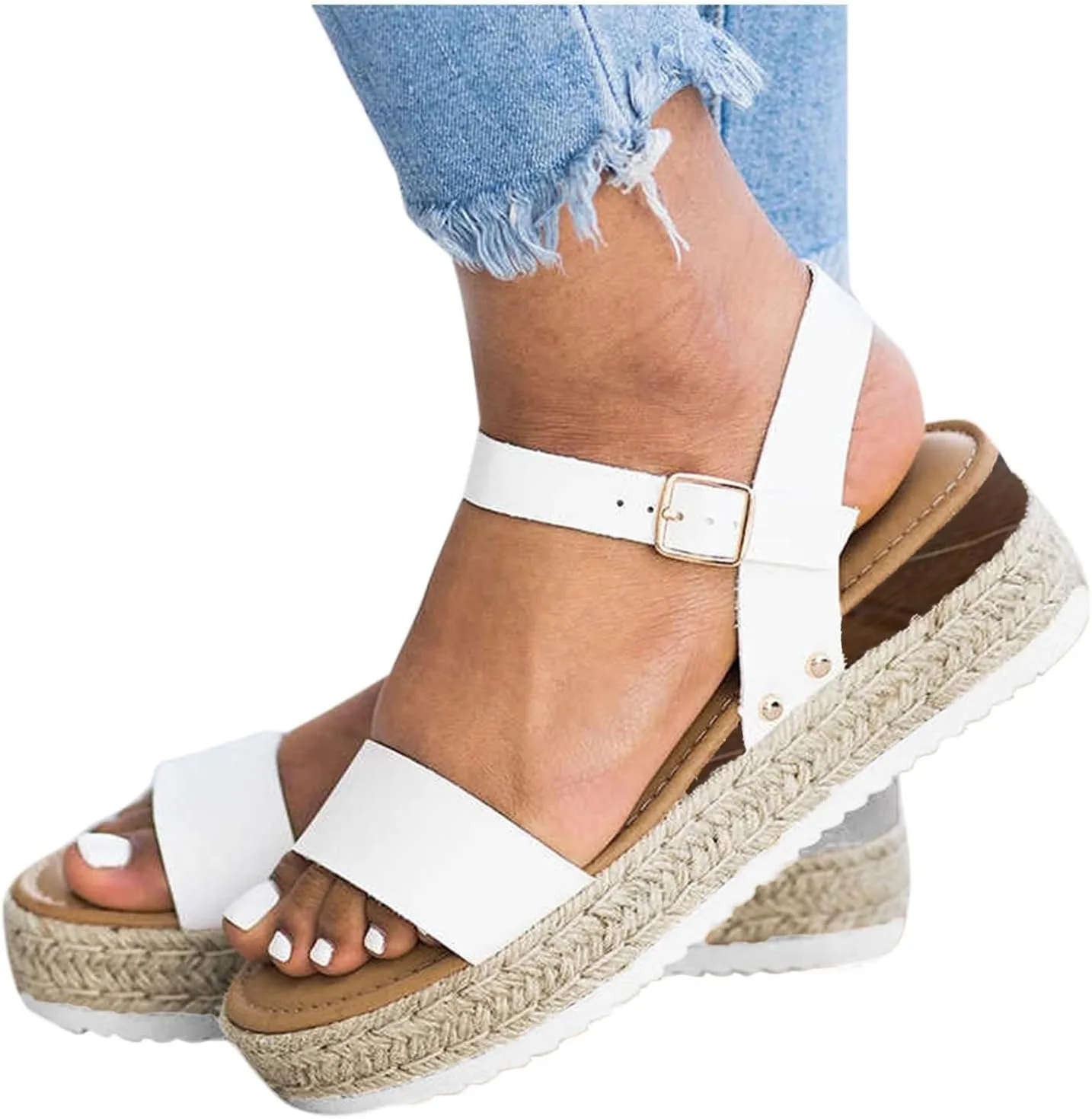 Espadrilles Wedges for Women Summer Wedge Platform Sandals Ankle Strap Open Toe Flat Sandals, Comfortable Arch Support Orthopedic Sandal Casual Beach Slip on Comfort Wear