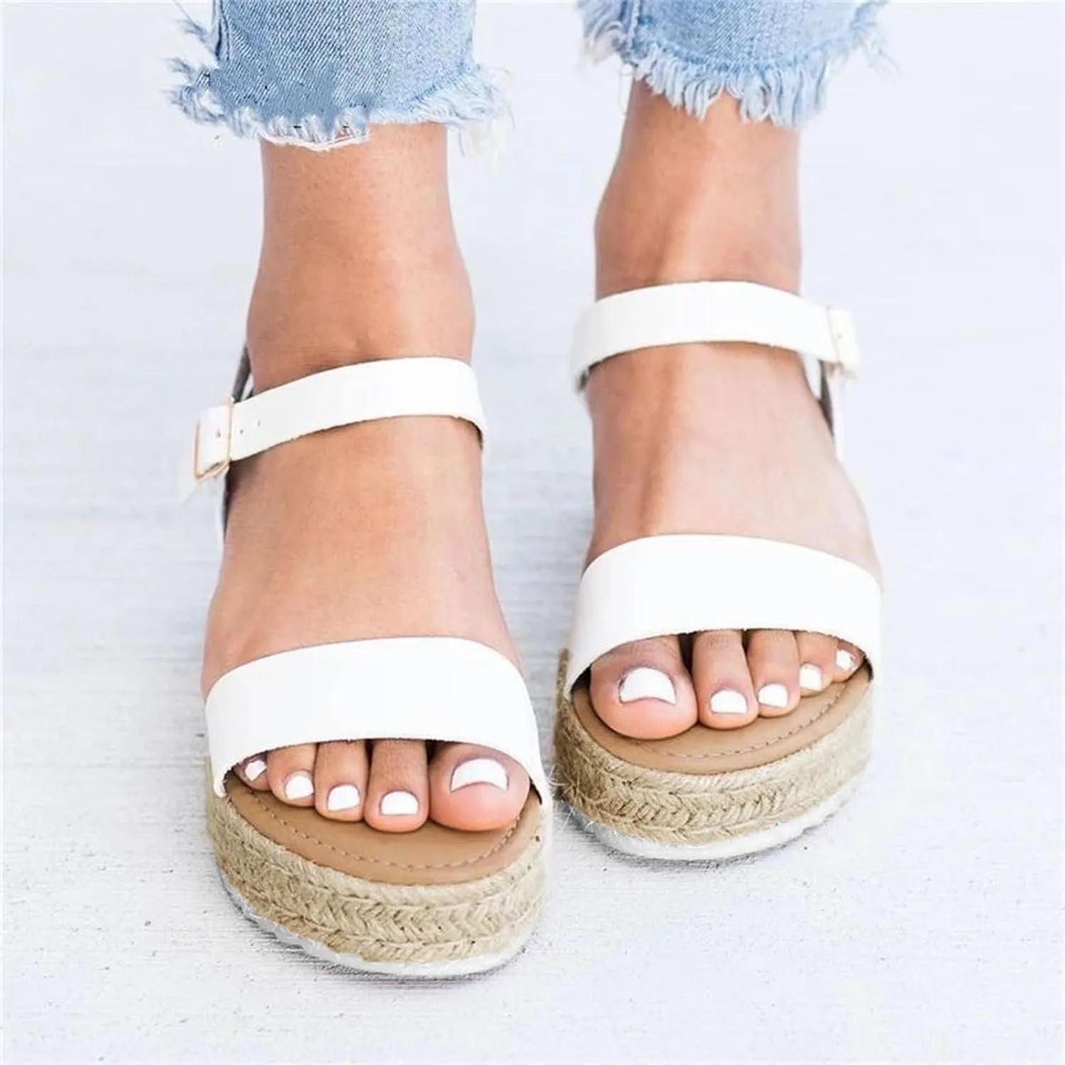 Espadrilles Wedges for Women Summer Wedge Platform Sandals Ankle Strap Open Toe Flat Sandals, Comfortable Arch Support Orthopedic Sandal Casual Beach Slip on Comfort Wear