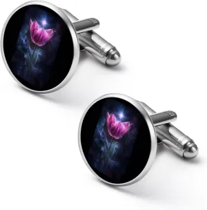 Ethereal Purple Tulips With Smoke Cufflinks for Men Classic Alloy Cuff Link Silver Shirt Accessories for Business Groom Wedding