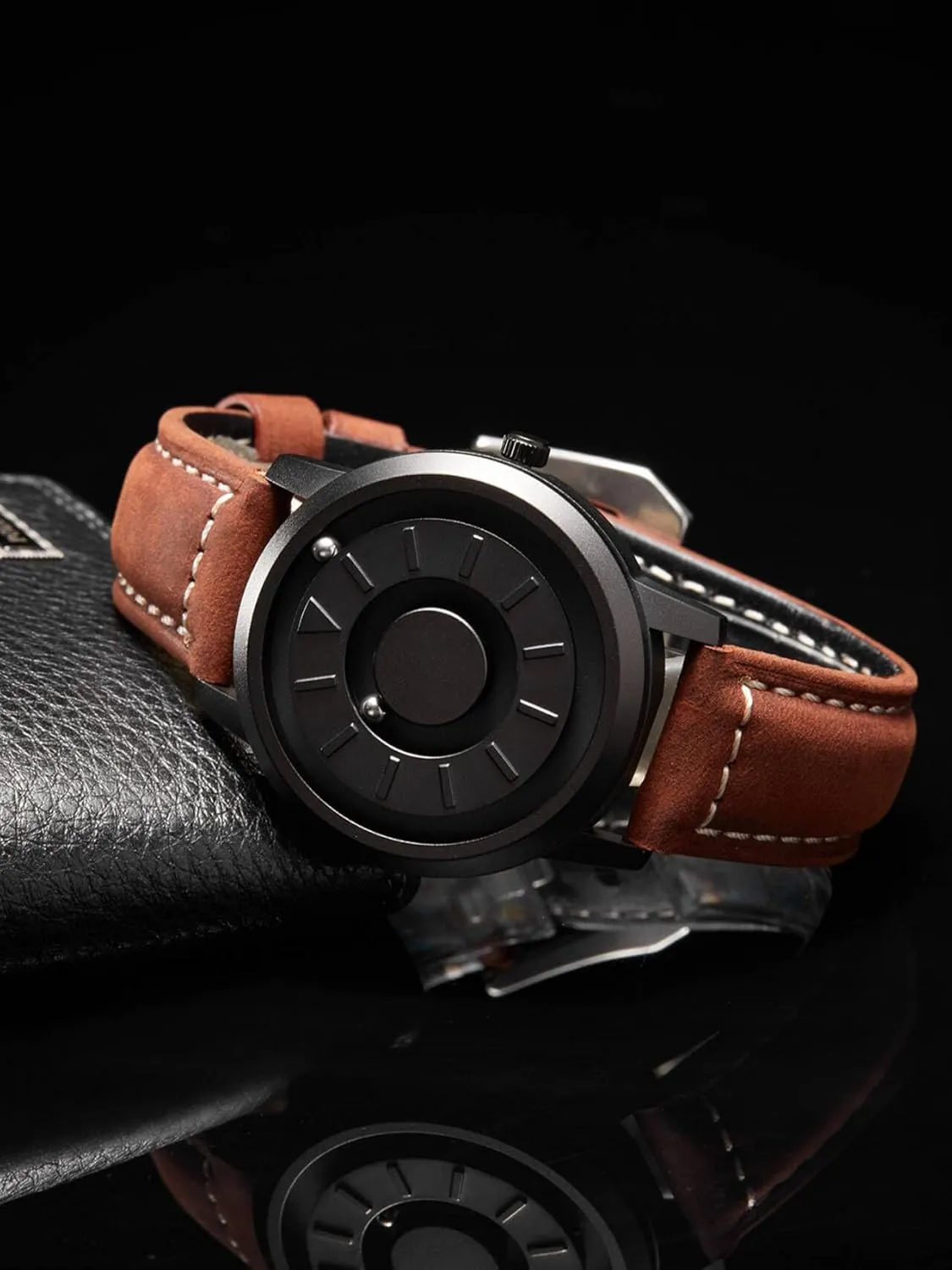 EUTOUR Mens Watches Stainless Steel Magnetic Watch Quartz Watch Business Casual Fashion Wrist Watches Stainless Steel Mesh Strap Black Watches Men 40mm