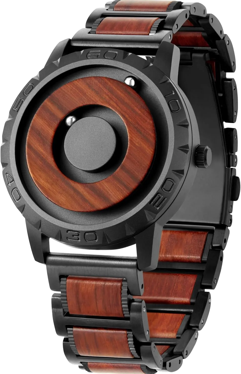 EUTOUR Watches Men Magnetic Watches 3D PVD One Piece Swiss Quartz Watch Waterproof Watches Resin/Leather Steel Strap Black Dial