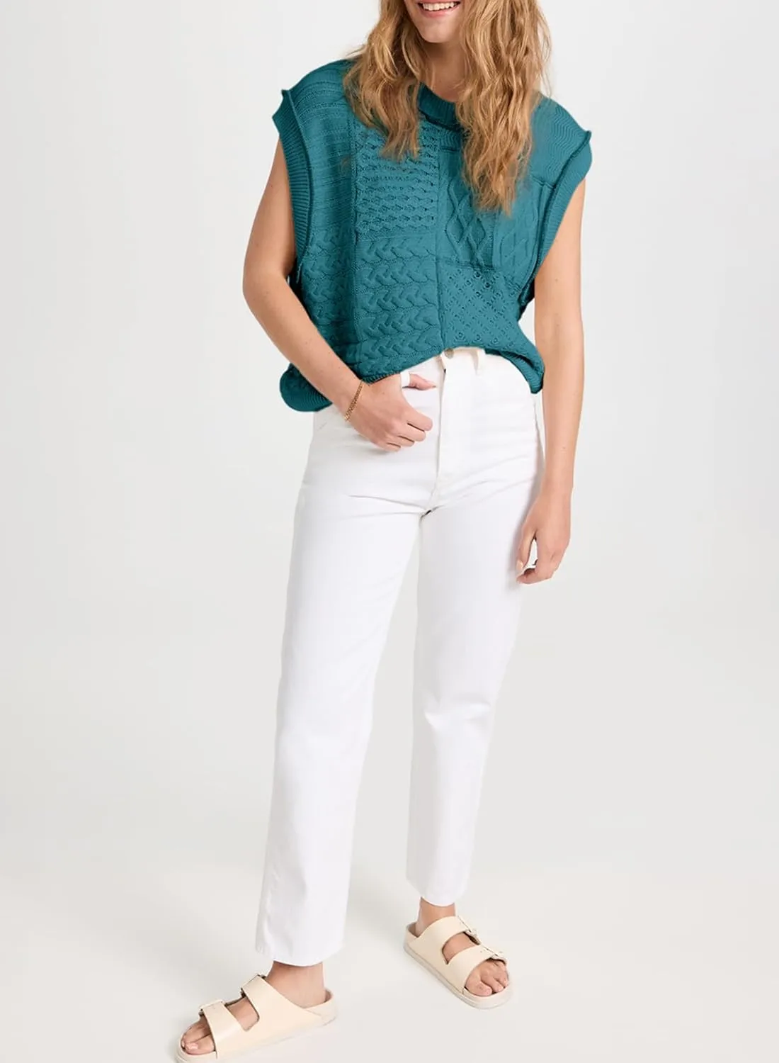 EVALESS Women's Sweater Vests Summer Cap Sleeve Crewneck Sleeveless Knitted Crochet Tops Trendy 2025