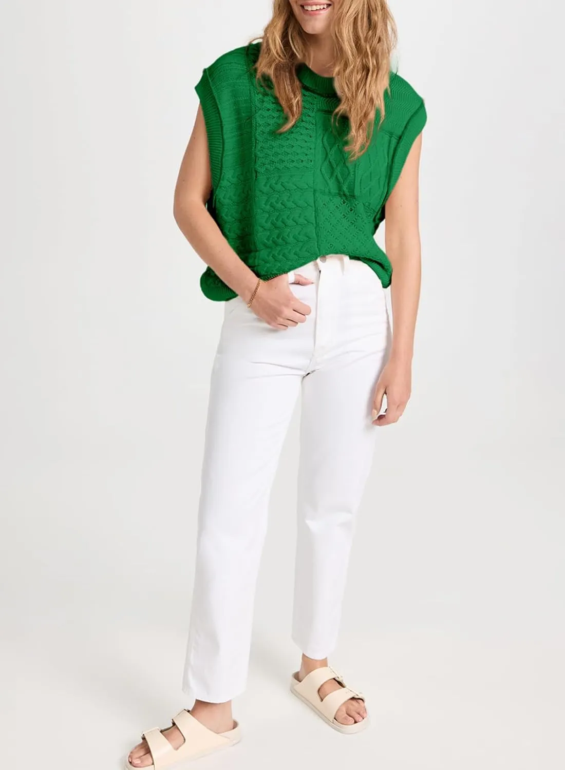 EVALESS Women's Sweater Vests Summer Cap Sleeve Crewneck Sleeveless Knitted Crochet Tops Trendy 2025