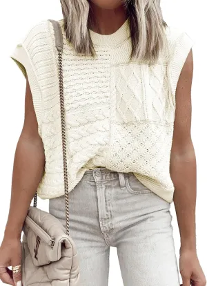 EVALESS Women's Sweater Vests Summer Cap Sleeve Crewneck Sleeveless Knitted Crochet Tops Trendy 2025