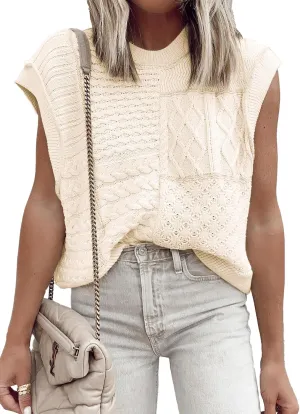 EVALESS Women's Sweater Vests Summer Cap Sleeve Crewneck Sleeveless Knitted Crochet Tops Trendy 2025