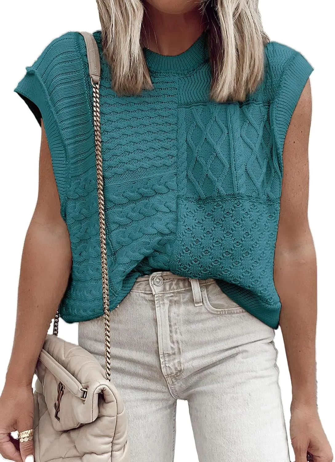 EVALESS Women's Sweater Vests Summer Cap Sleeve Crewneck Sleeveless Knitted Crochet Tops Trendy 2025