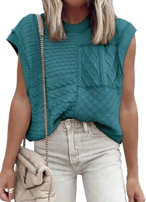 EVALESS Women's Sweater Vests Summer Cap Sleeve Crewneck Sleeveless Knitted Crochet Tops Trendy 2025