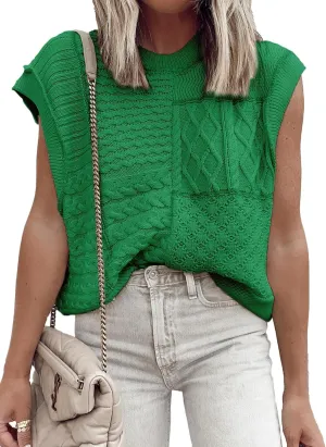 EVALESS Women's Sweater Vests Summer Cap Sleeve Crewneck Sleeveless Knitted Crochet Tops Trendy 2025
