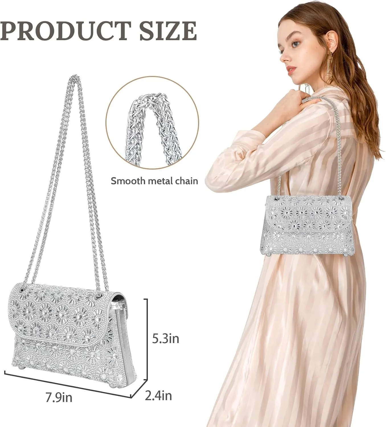 Evening Bling Handbags Crystals Rhinestone PursesShoulder Bags Crossbody Bag for Women Clutch Purse with Chain