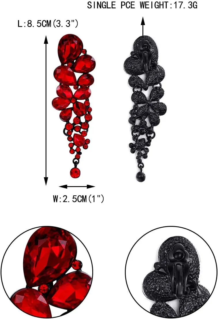 EVER FAITH Women's Austrian Crystal Gorgeous Tear Drops Wedding Dangle Clip-on Earrings