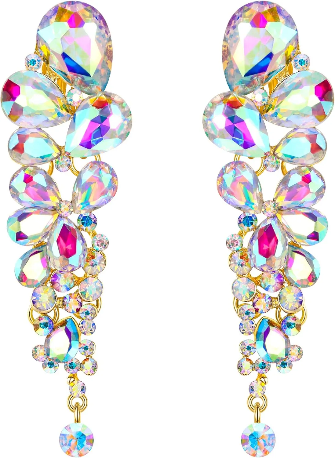 EVER FAITH Women's Austrian Crystal Gorgeous Tear Drops Wedding Dangle Clip-on Earrings