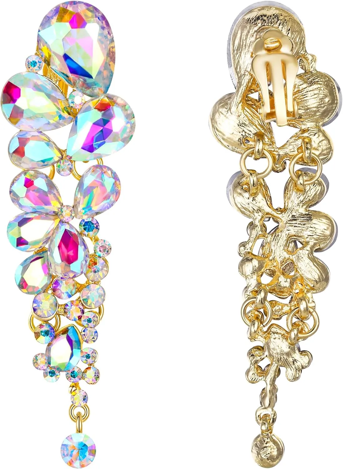 EVER FAITH Women's Austrian Crystal Gorgeous Tear Drops Wedding Dangle Clip-on Earrings