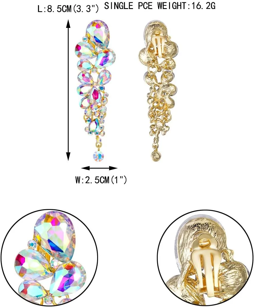 EVER FAITH Women's Austrian Crystal Gorgeous Tear Drops Wedding Dangle Clip-on Earrings