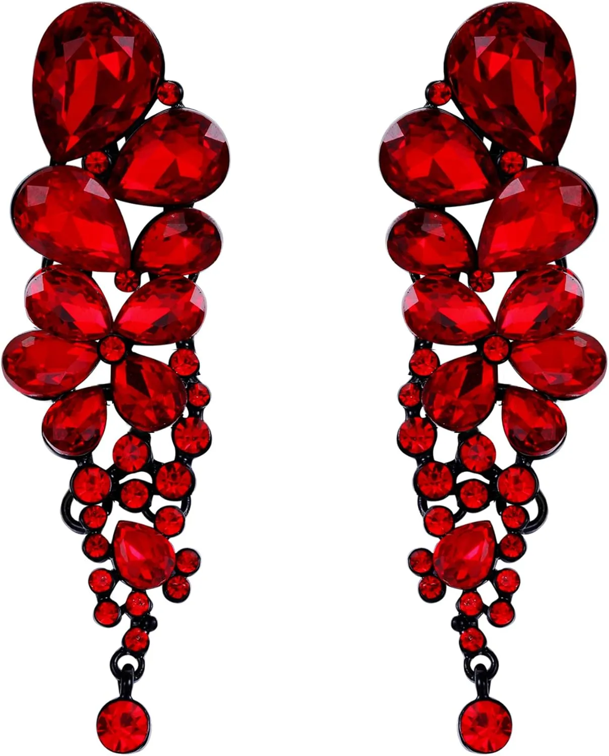 EVER FAITH Women's Austrian Crystal Gorgeous Tear Drops Wedding Dangle Clip-on Earrings