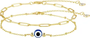 Evil Eye Bracelet for Women Blue Eye Anklet Link Chain Bracelets 14K Gold Adjustable Charm Jewelry Gift for Women