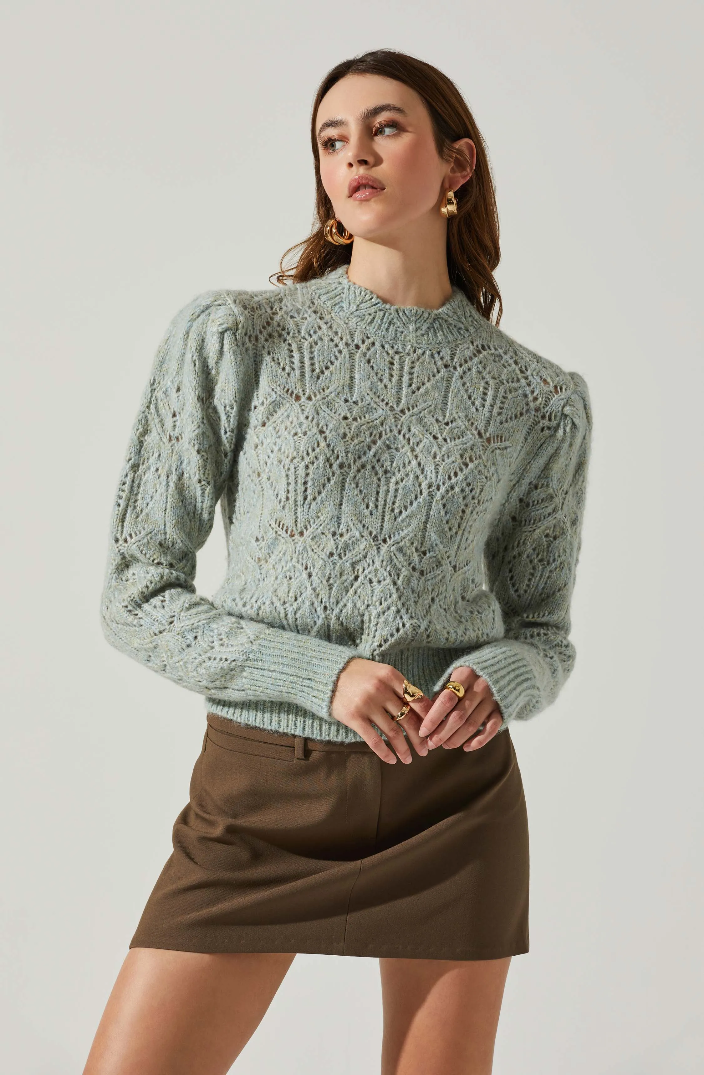 Evy Puff Sleeve Pointelle Sweater