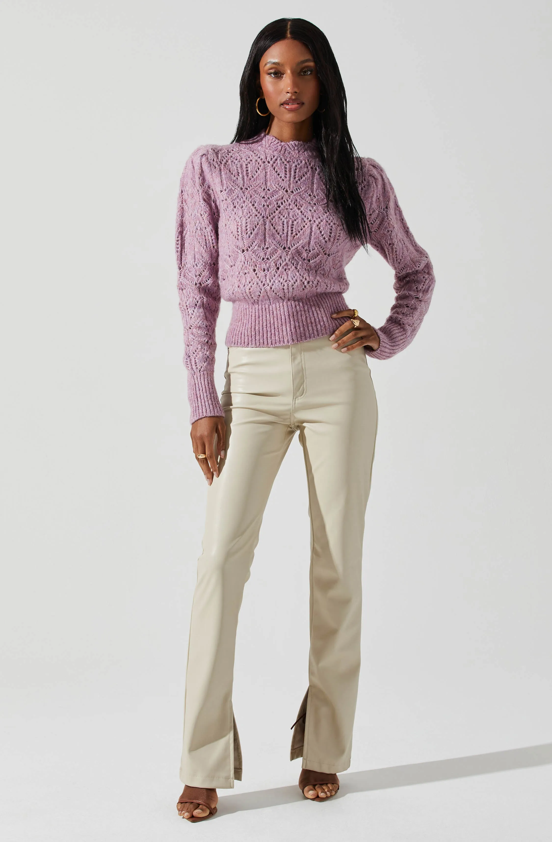 Evy Puff Sleeve Pointelle Sweater