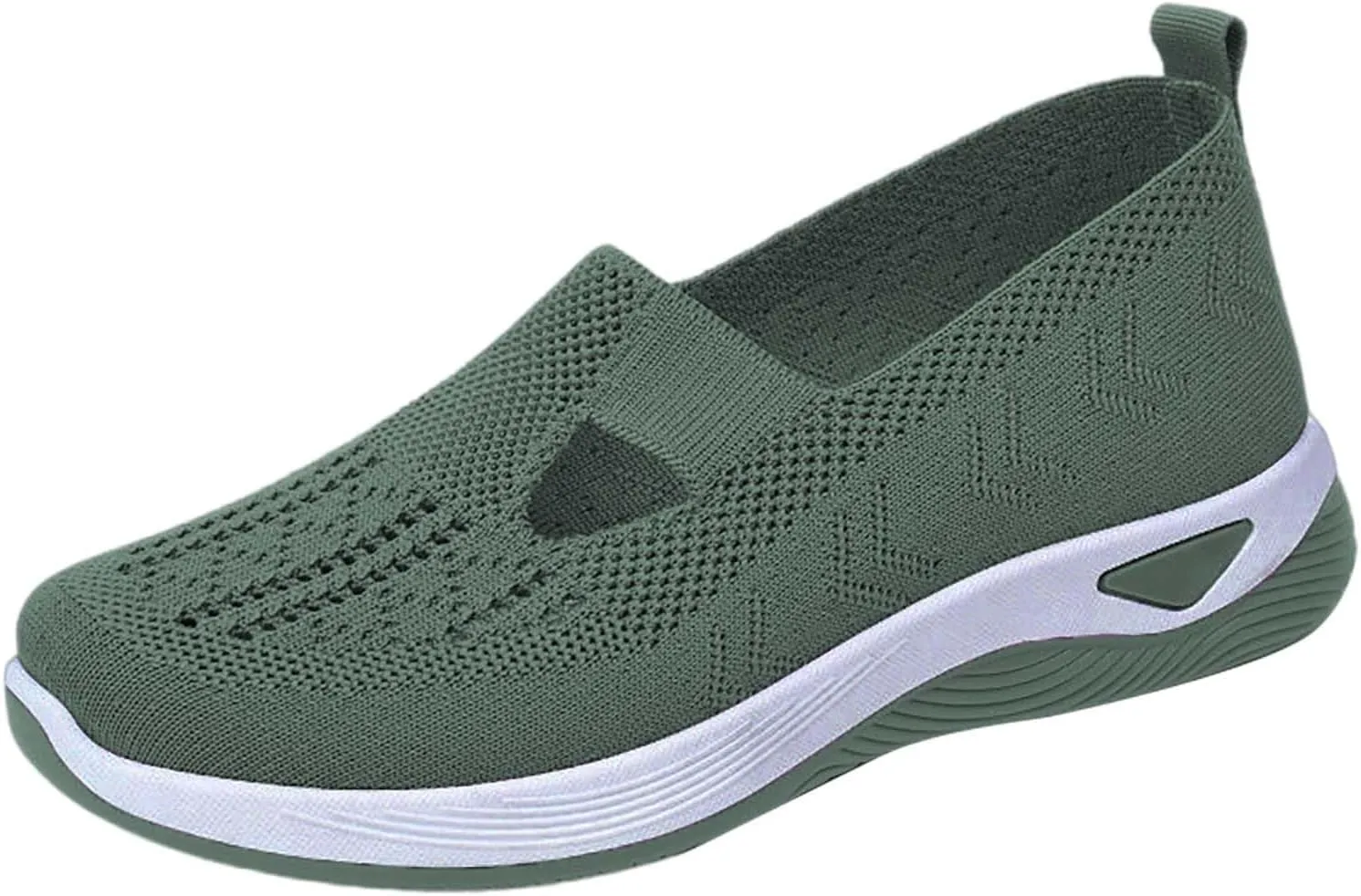 Extra Wide Women's Elegant Woven Breathable Walking Shoes Slip-On Foam Sneakers Comfortable High Heel 6 cm (5 UK Green)