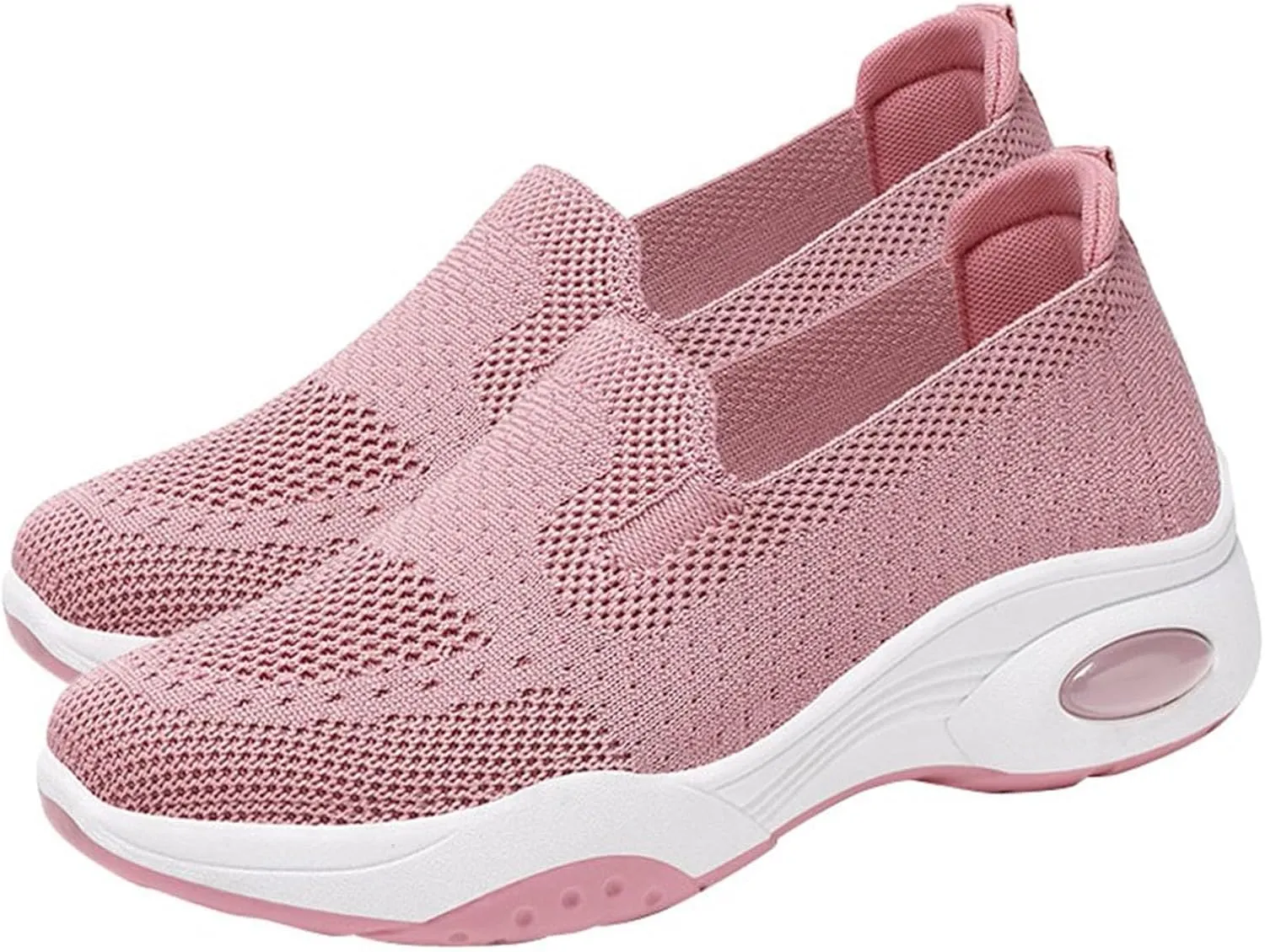 Extra Wide Women's Slip-on Shoes Breathable Woven Foam Sneakers with for Walking and Casual Wear (5 UK Soft red)