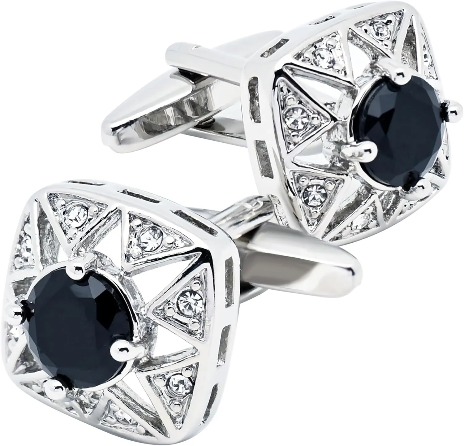 Faceted Black Crystal Cufflinks for Men In Gift Case Square Shape Gemstone Men's Cufflinks Jewelry for Wedding Party Business Birthday Anniversary Dress