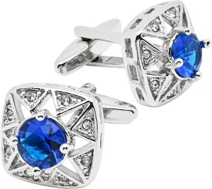 Faceted Blue Crystal Cufflinks for Men In Gift Case Square Shape Gemstone Men's Cufflinks Jewelry for Wedding Party Business Birthday Anniversary Dress