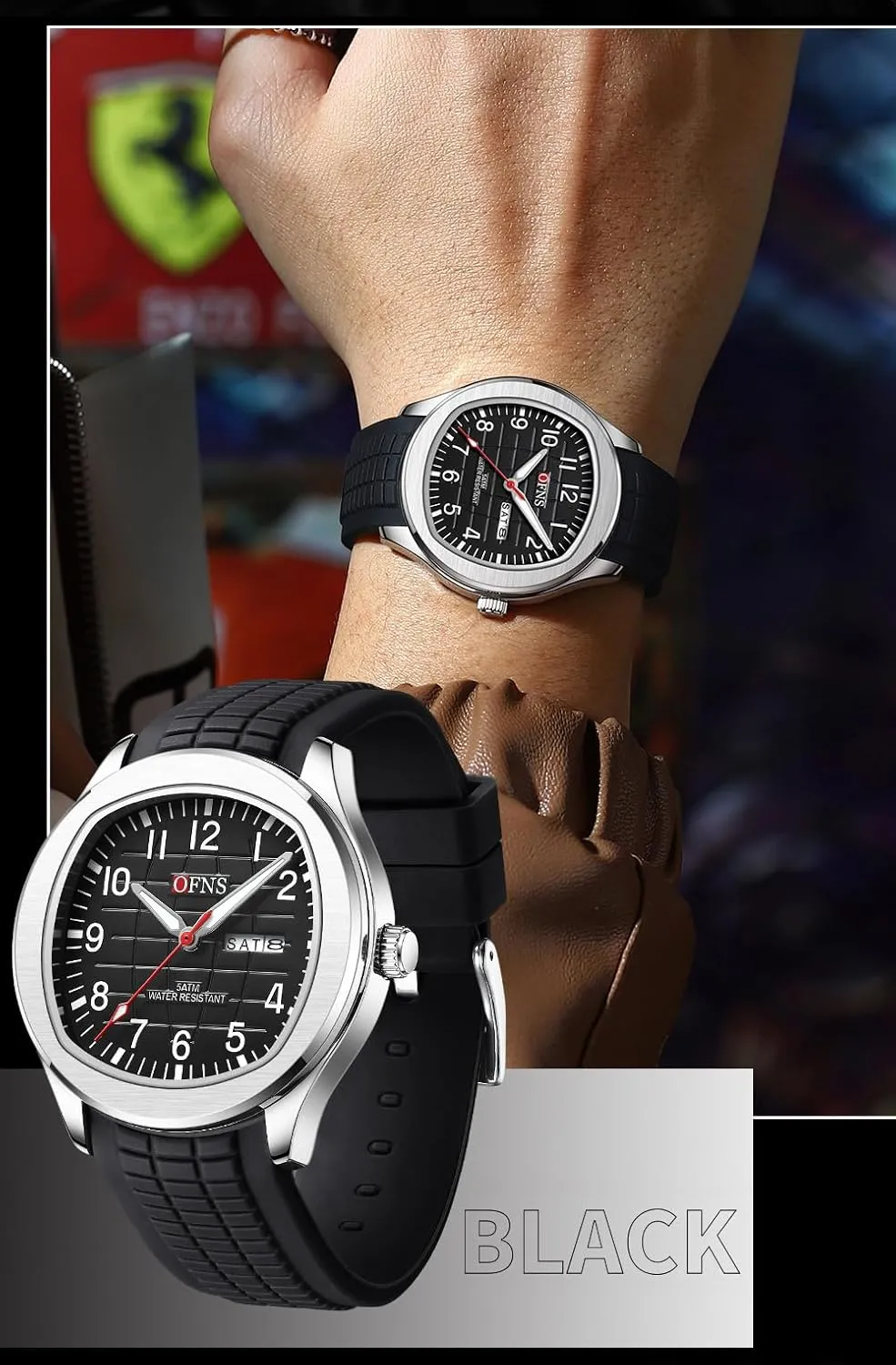 FANMIS Mens Fashion Analog Military Watch Double Date Rubber Strap Waterproof Watches Classic Luminous Minimalist Dainty Dress Designer Quartz Watches for Men