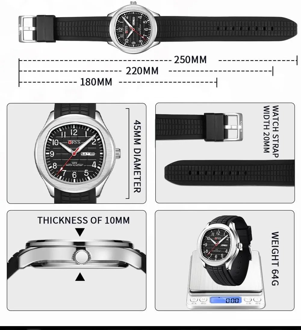 FANMIS Mens Fashion Analog Military Watch Double Date Rubber Strap Waterproof Watches Classic Luminous Minimalist Dainty Dress Designer Quartz Watches for Men
