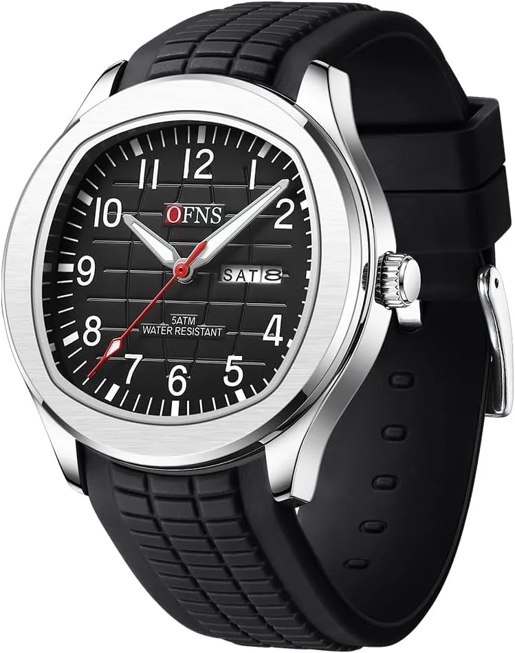 FANMIS Mens Fashion Analog Military Watch Double Date Rubber Strap Waterproof Watches Classic Luminous Minimalist Dainty Dress Designer Quartz Watches for Men