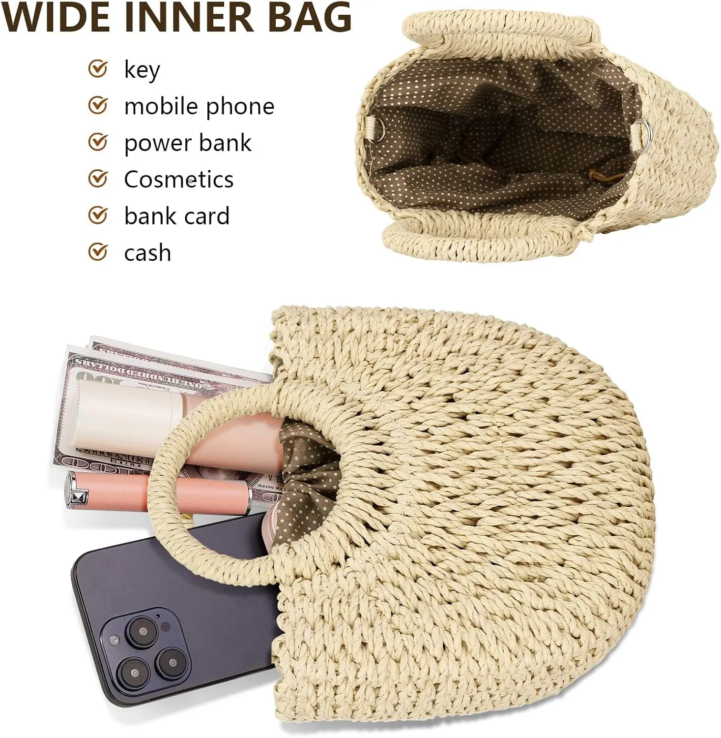 FENBEN Straw Hobo Bags for Women Small Crossbody Bag Beach Purse Weave Shoulder Handbag Rattan