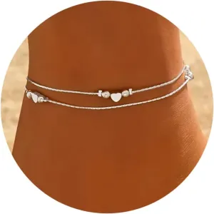 Fesciory Women Heart Anklet Adjustable Beach Layered Ankle Bracelets for Women Gold Alloy Foot Chain Jewelry